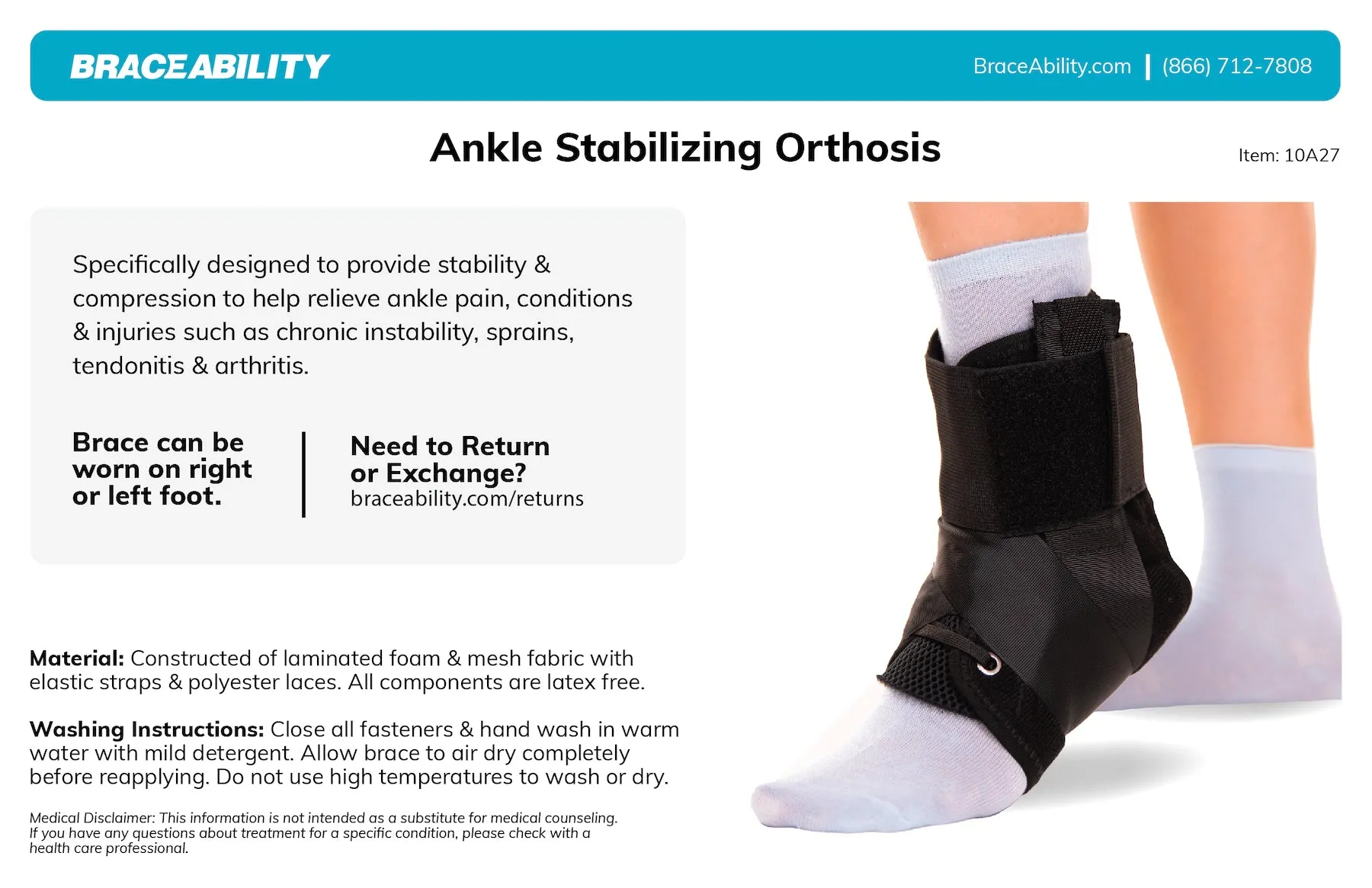 Ankle Stabilizing Orthosis Brace | Figure-8 Rolled, Sprained, Twisted & Chronic Instability Pain-Relief Support Wrap