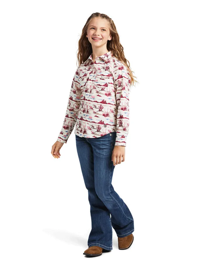 Ariat 10039507 Girls Snap LS Shirt Yuma Landscape Print