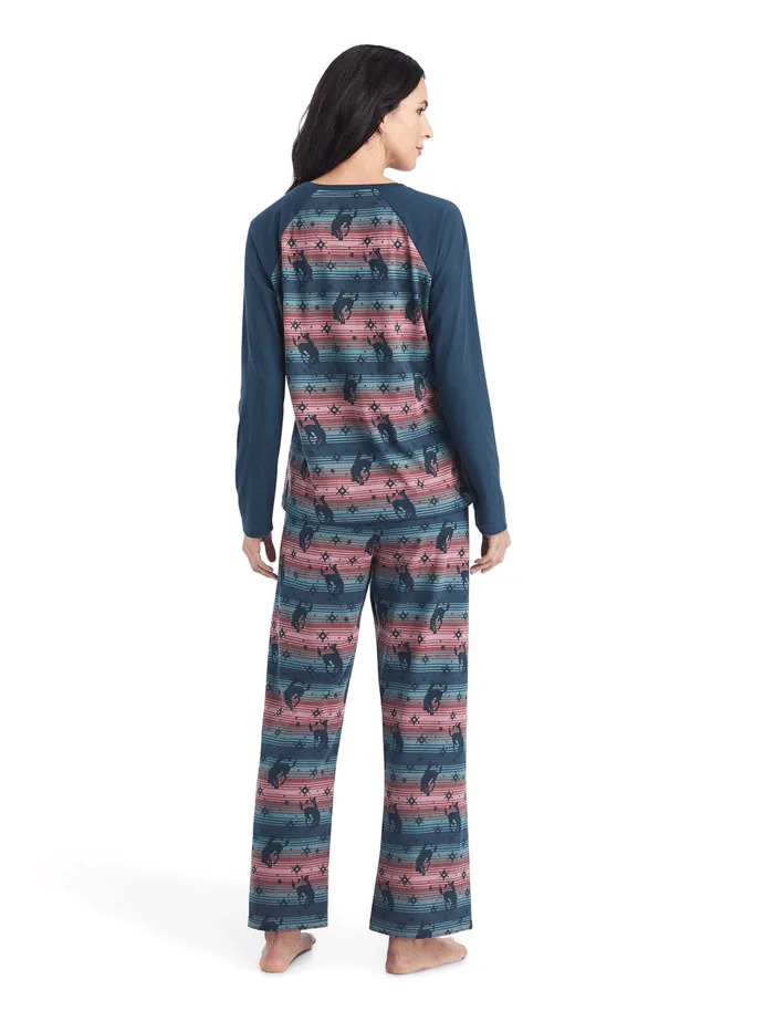 Ariat 10042606 Womens Long Sleeve Pajama Set Bucking Serape Blue