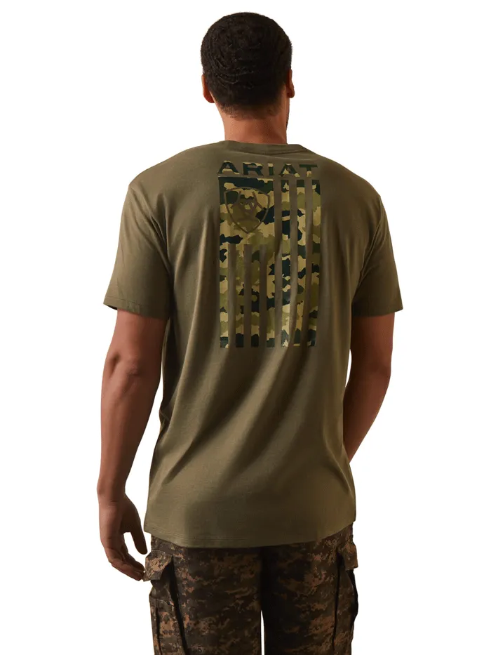 Ariat 10044779 Mens Tonal Camo Flag T-Shirt Military Heather