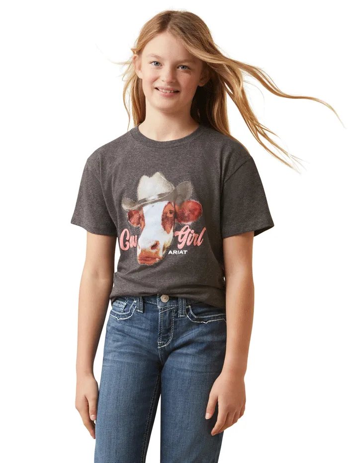 Ariat 10045457 Kids Cow Girl Short Sleeve Tee Charcoal Heather