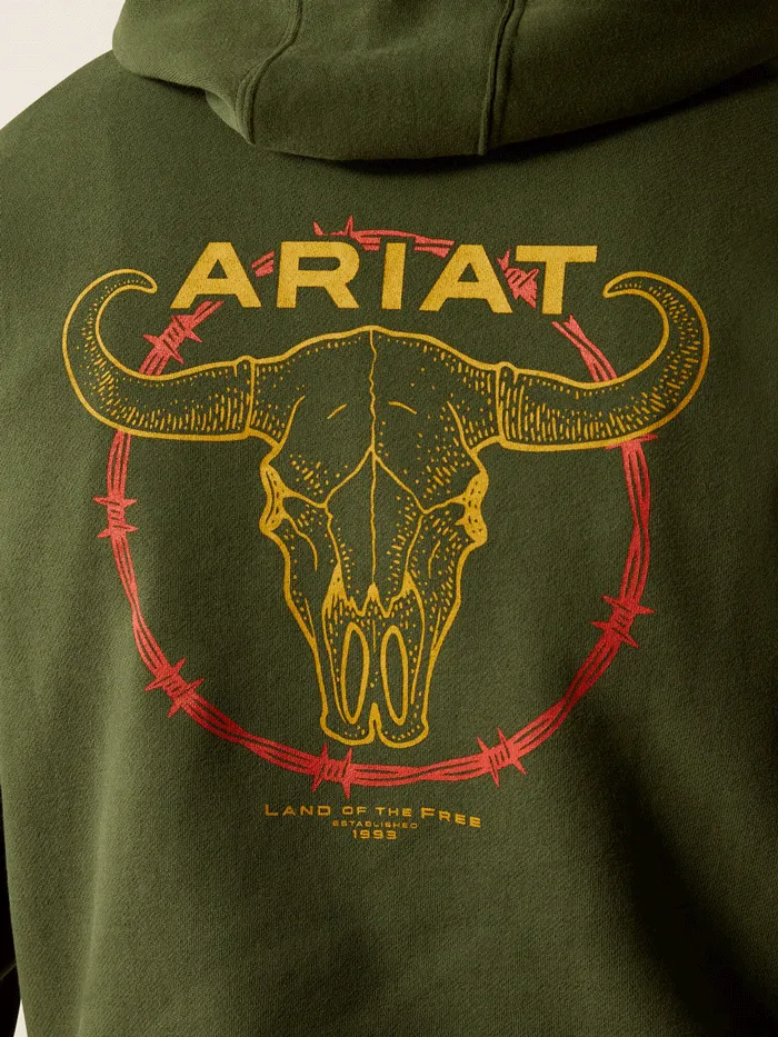 Ariat 10052461 Mens Barbwire Skull Hoodie Olive Green