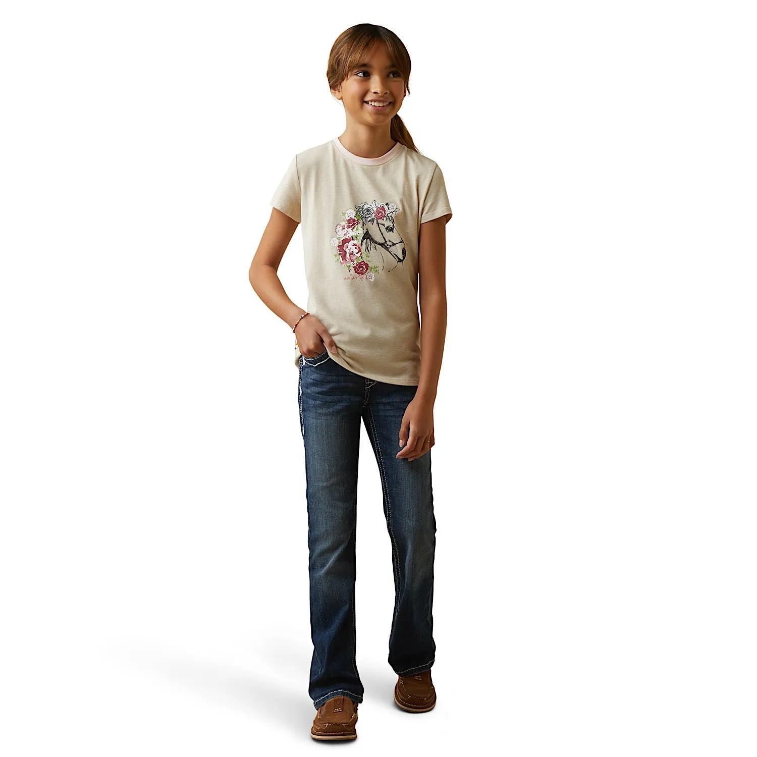 Ariat Youth Flora SS T-Shirt Oatmeal Heather