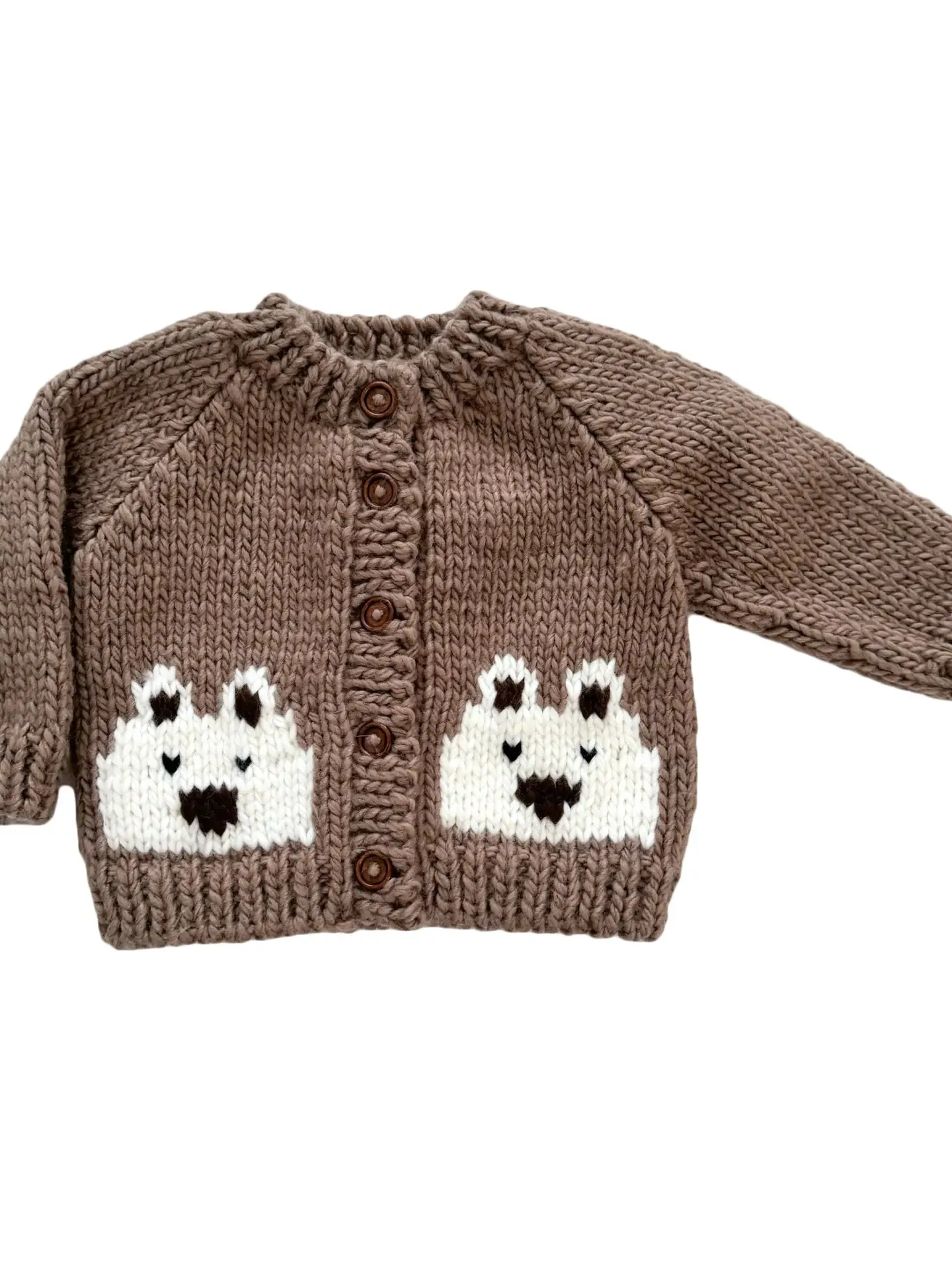 Cozy Tan Bear-Themed Cardigan Sweater