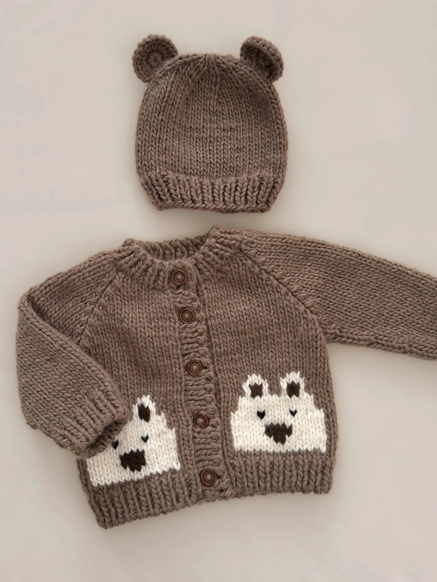 Cozy Tan Bear-Themed Cardigan Sweater