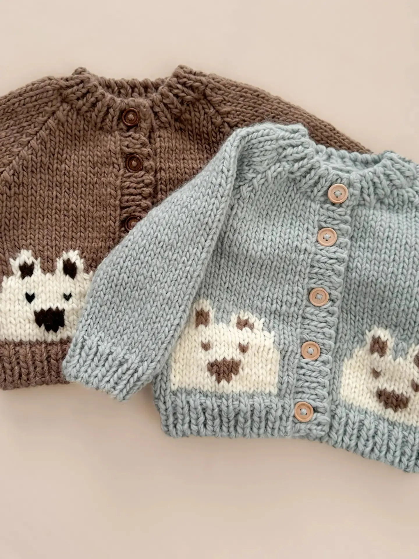 Cozy Tan Bear-Themed Cardigan Sweater