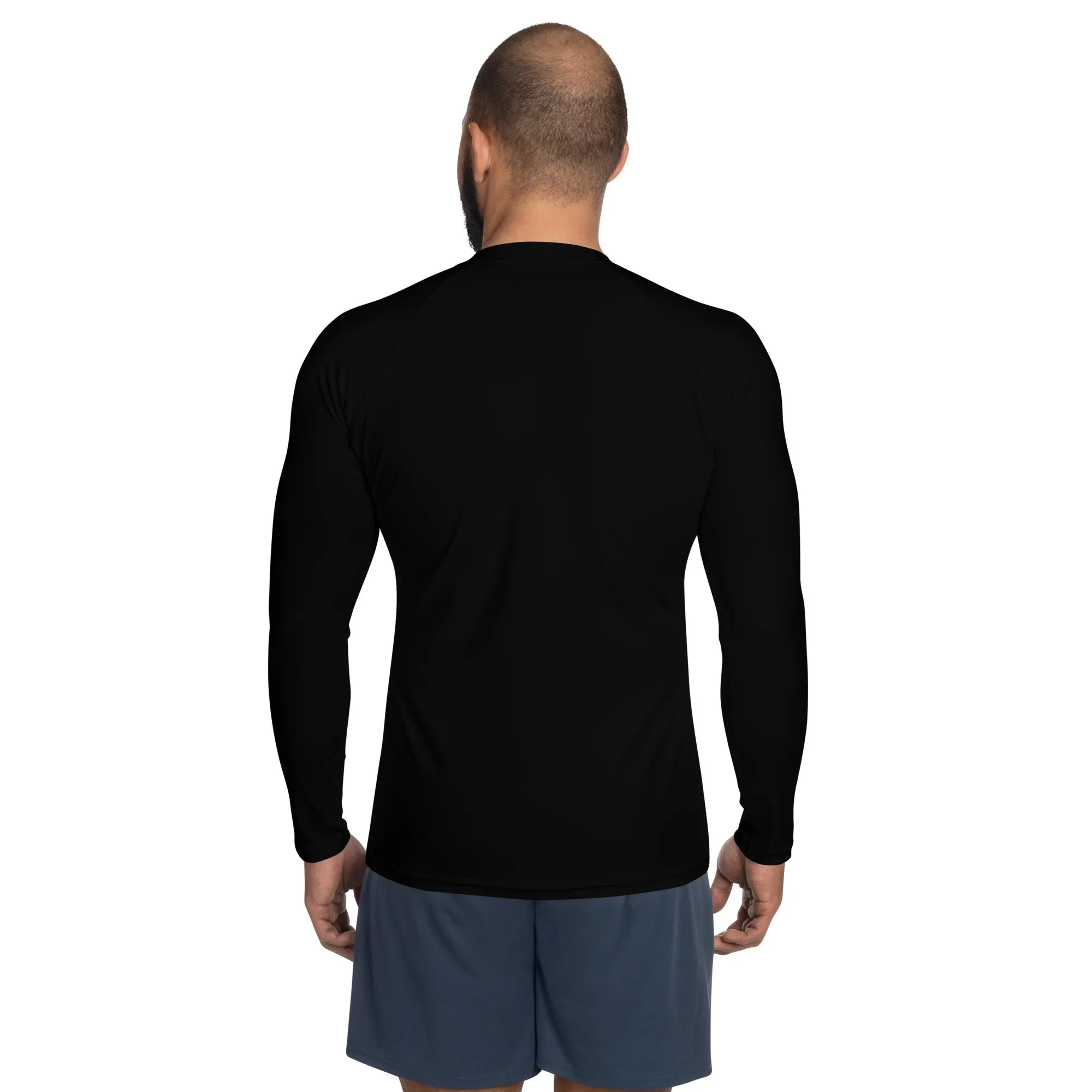 Black Solid Color Men's Top, Best Men's Rash Guard UPF 50  Long Sleeves Designer Polyester Spandex Sportswear