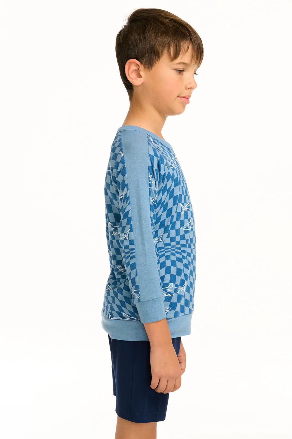 Boy's Checkered Shark Raglan Pullover