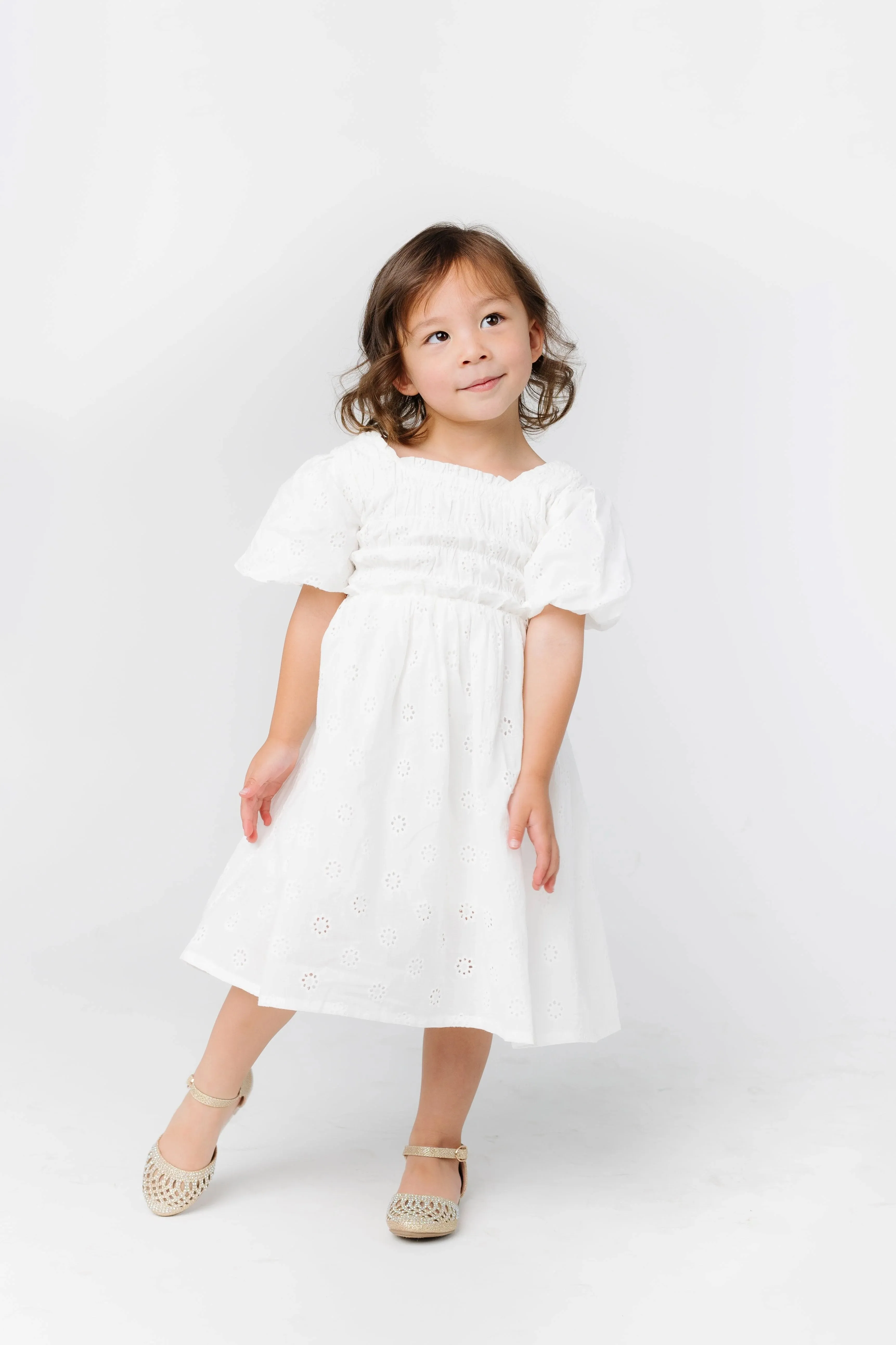 Brass & Roe Ella Girl's Eyelet Neck Dress