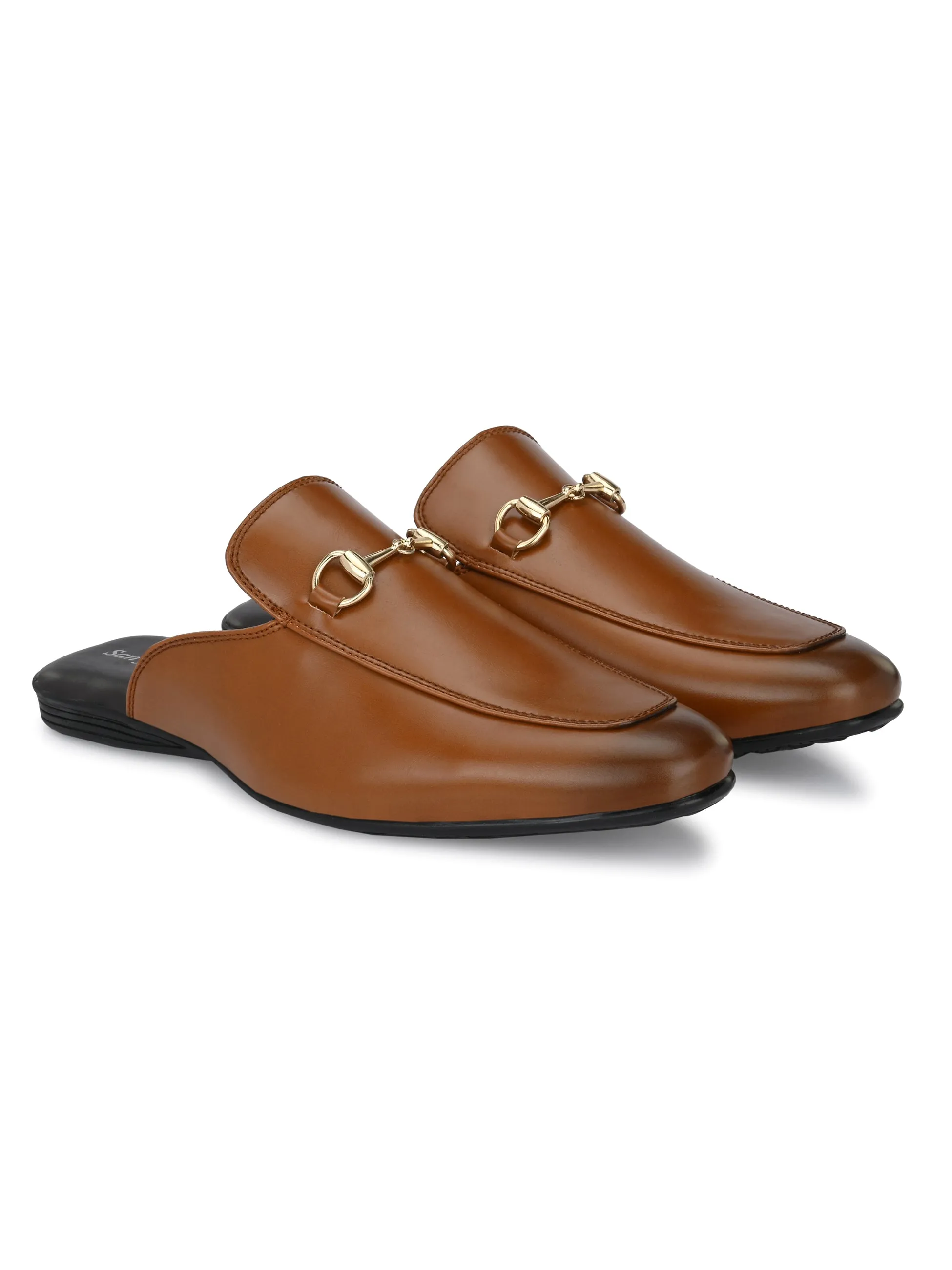 Brown Horsebit Buckle Mules