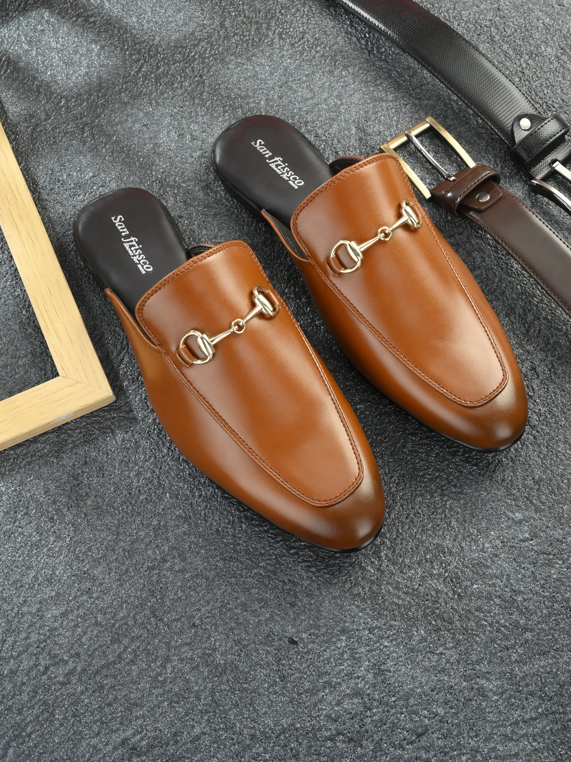 Brown Horsebit Buckle Mules