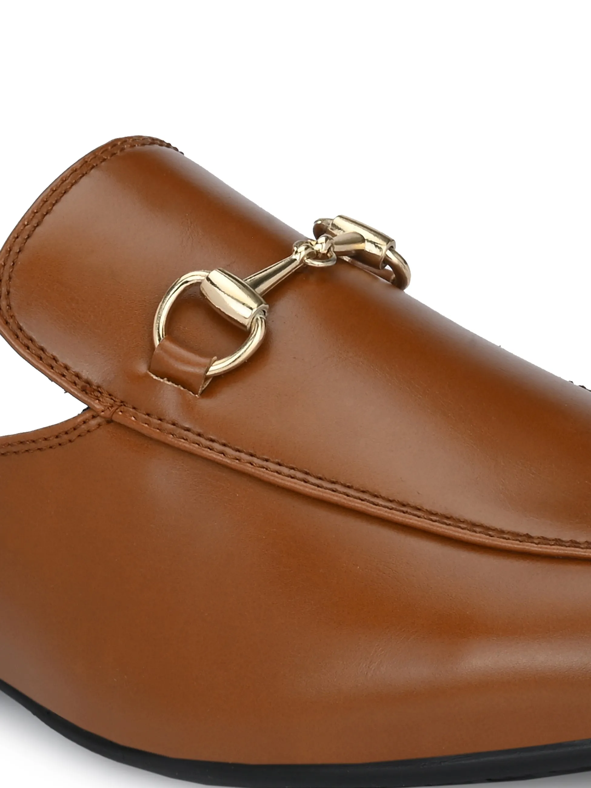 Brown Horsebit Buckle Mules