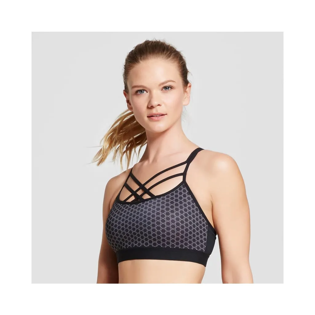 Champion N9687 C9 Strappy Front Cami Wire Free Sports Bra SMALL Black Print