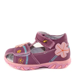 D.D. Step Girls Sandals Mauve With Bees And Flower - Supportive Leather Shoes From Europe Kids Orthopedic