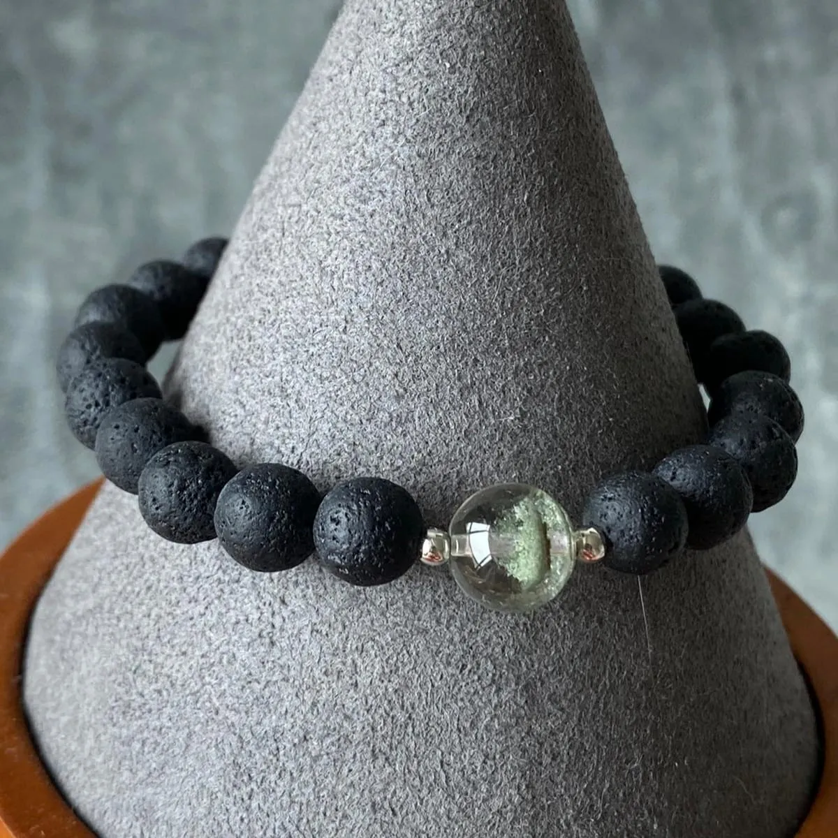 Green Phantom Quartz & Lava Stone Men Bracelet