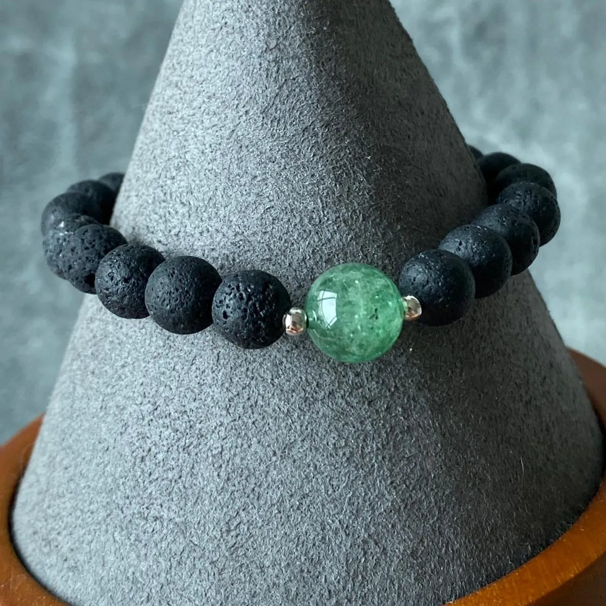 Green Strawberry Quartz & Lava Stone Men Bracelet