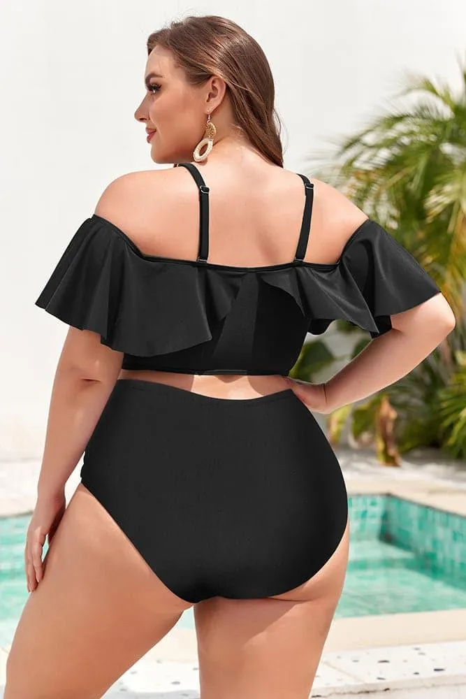 HN Women Plus Size 2pcs Set Swimsuit Padded Swim Tops High Waist Ruched Briefs