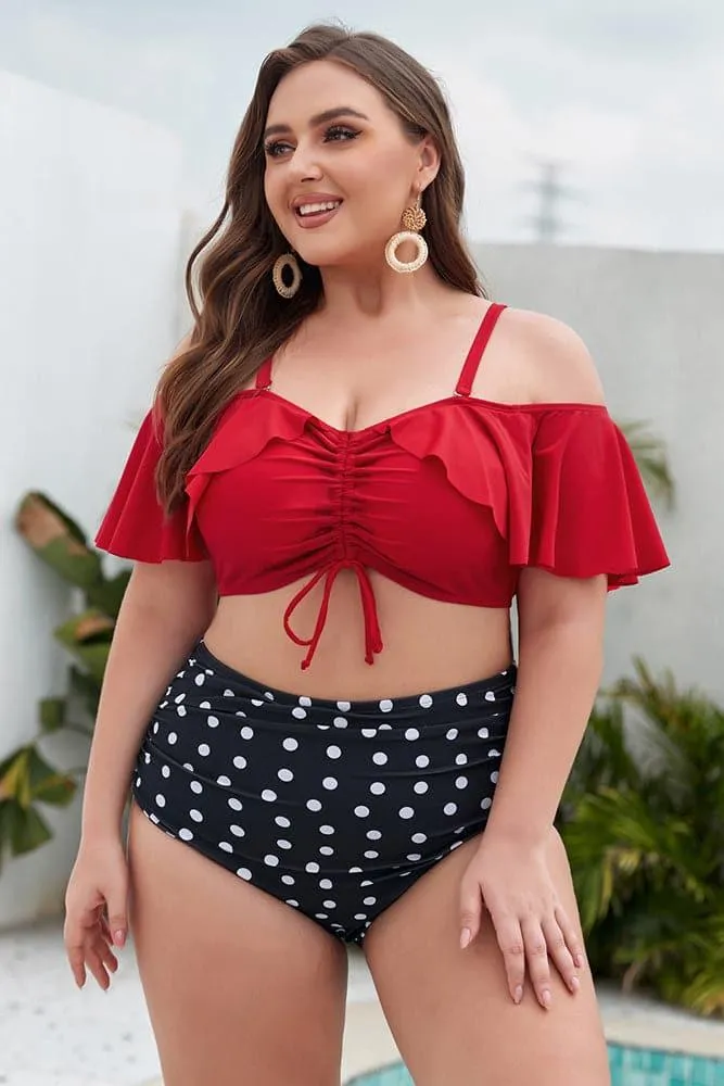 HN Women Plus Size 2pcs Set Swimsuit Padded Swim Tops High Waist Ruched Briefs