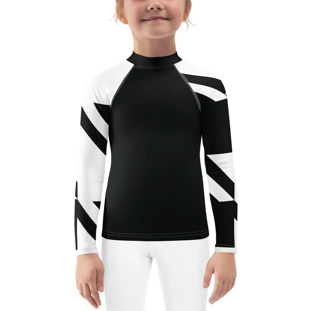 Kid's Girls Long Sleeve BJJ Rash Guard - Houndstooth 001 Noir