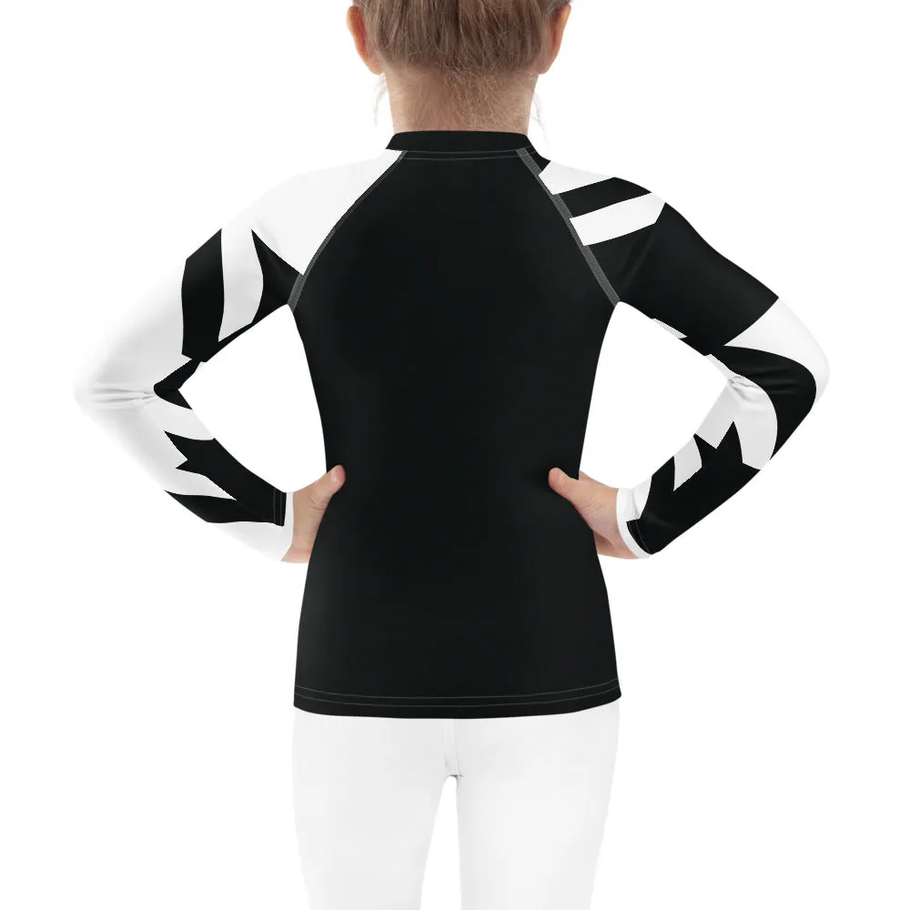 Kid's Girls Long Sleeve BJJ Rash Guard - Houndstooth 001 Noir