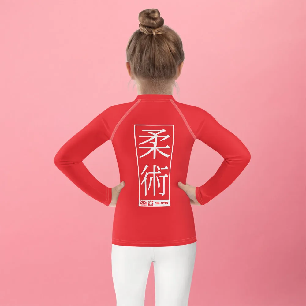 Kid's Girls Long Sleeve BJJ Rash Guard Jiu-Jitsu 001 - Scarlet