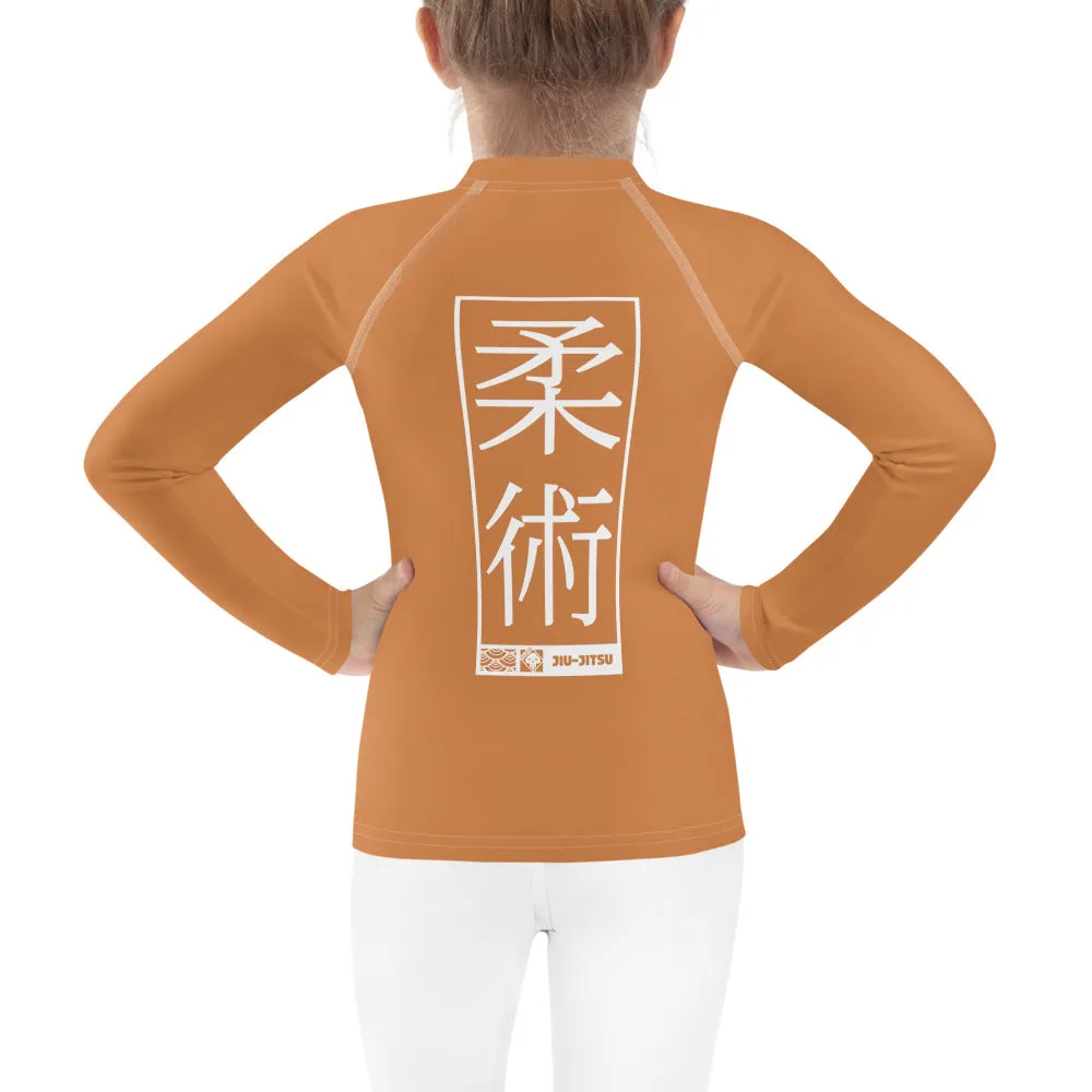 Kid's Girls Long Sleeve BJJ Rash Guard Jiu-Jitsu 007 - Raw Sienna