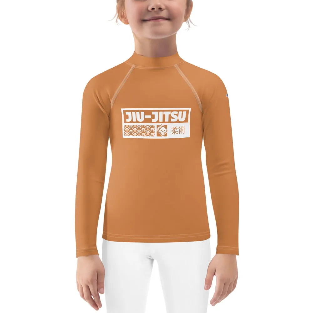 Kid's Girls Long Sleeve BJJ Rash Guard Jiu-Jitsu 007 - Raw Sienna