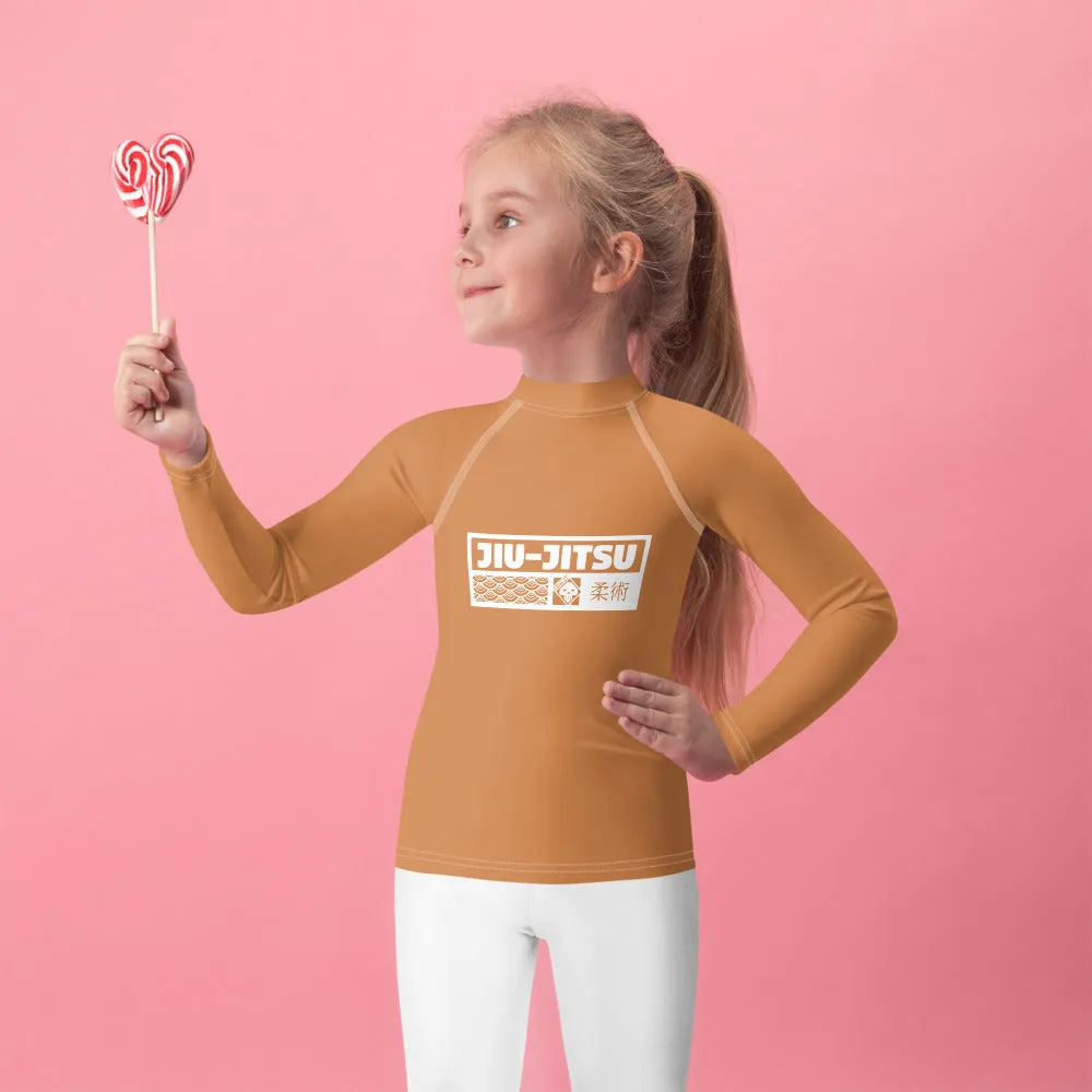 Kid's Girls Long Sleeve BJJ Rash Guard Jiu-Jitsu 007 - Raw Sienna