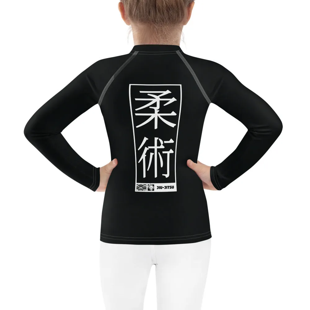 Kid's Girls Long Sleeve BJJ Rash Guard Jiu-Jitsu 015 - Noir