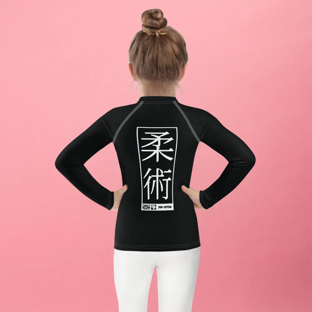 Kid's Girls Long Sleeve BJJ Rash Guard Jiu-Jitsu 015 - Noir