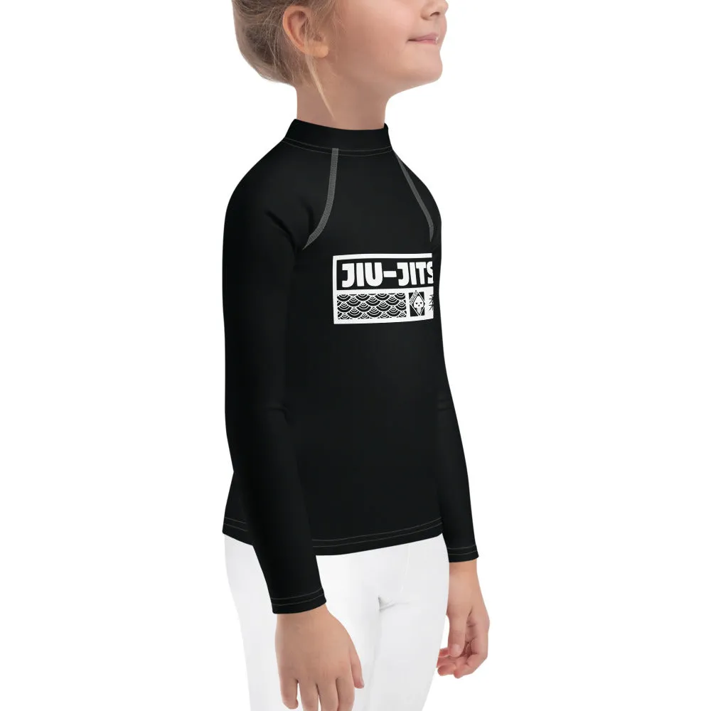 Kid's Girls Long Sleeve BJJ Rash Guard Jiu-Jitsu 015 - Noir