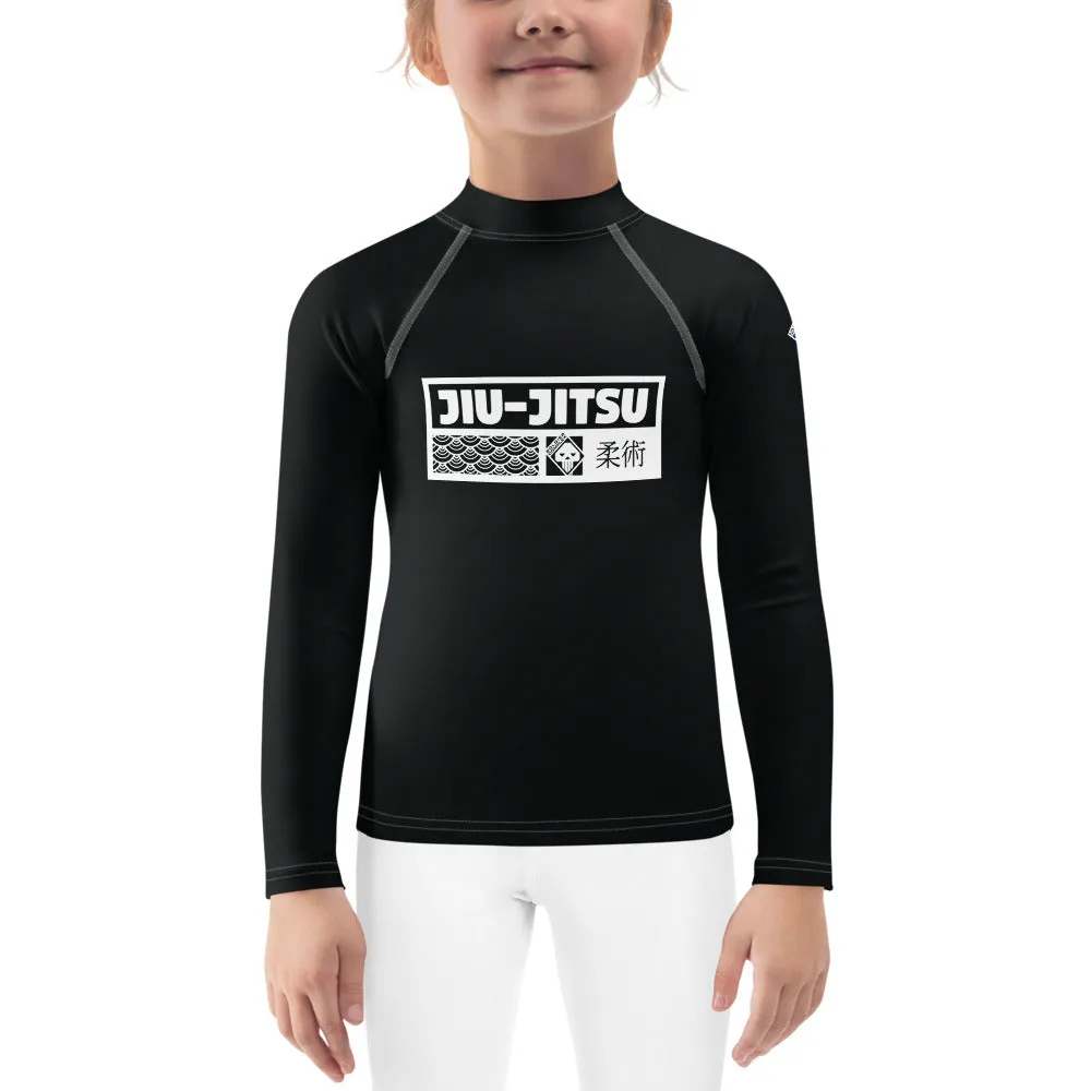 Kid's Girls Long Sleeve BJJ Rash Guard Jiu-Jitsu 015 - Noir