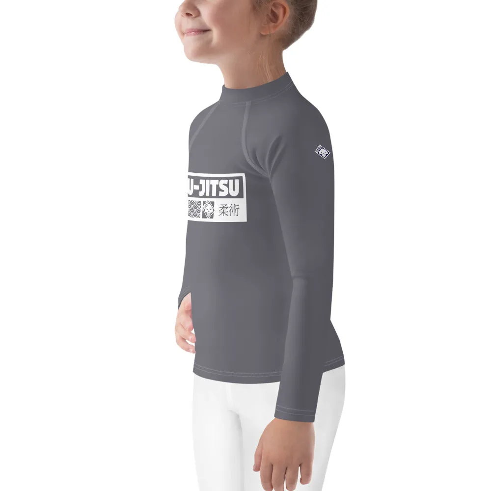 Kid's Girls Long Sleeve BJJ Rash Guard Jiu-Jitsu 019 - Charcoal