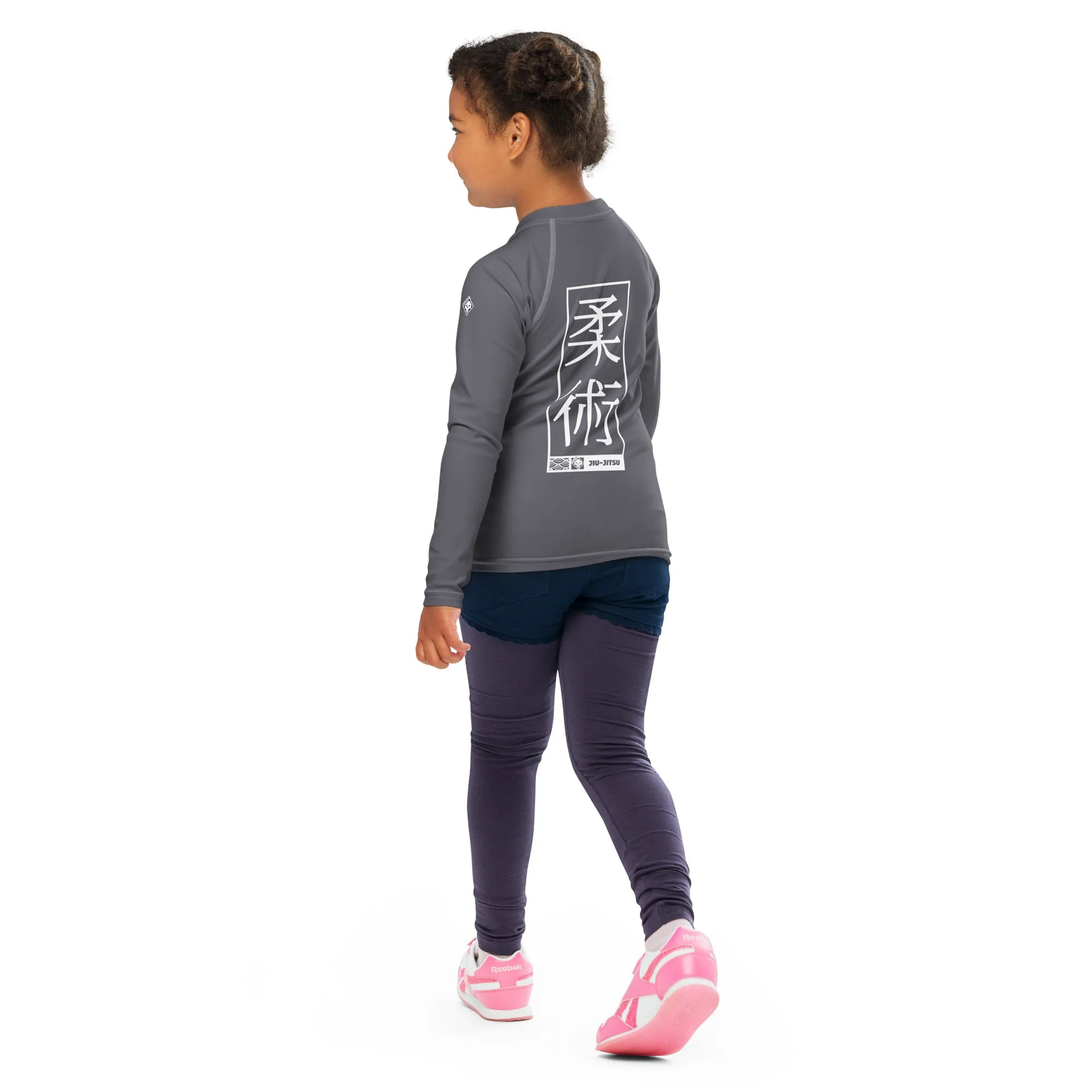 Kid's Girls Long Sleeve BJJ Rash Guard Jiu-Jitsu 019 - Charcoal