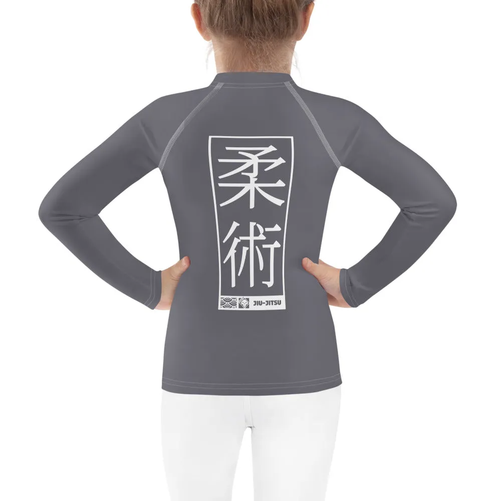 Kid's Girls Long Sleeve BJJ Rash Guard Jiu-Jitsu 019 - Charcoal