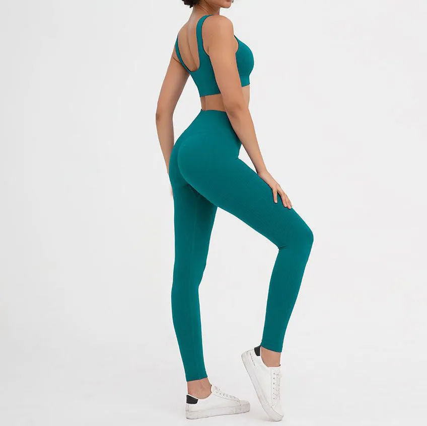 Matching Workout Gym Leggings and Crop Top Set