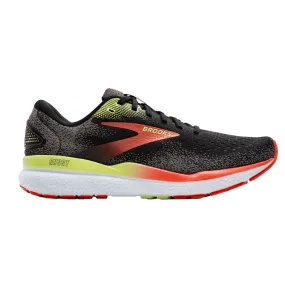 Mens Wide Brooks Ghost 16 Running Shoes - Black/Mandarin Red/Green (2E Width)