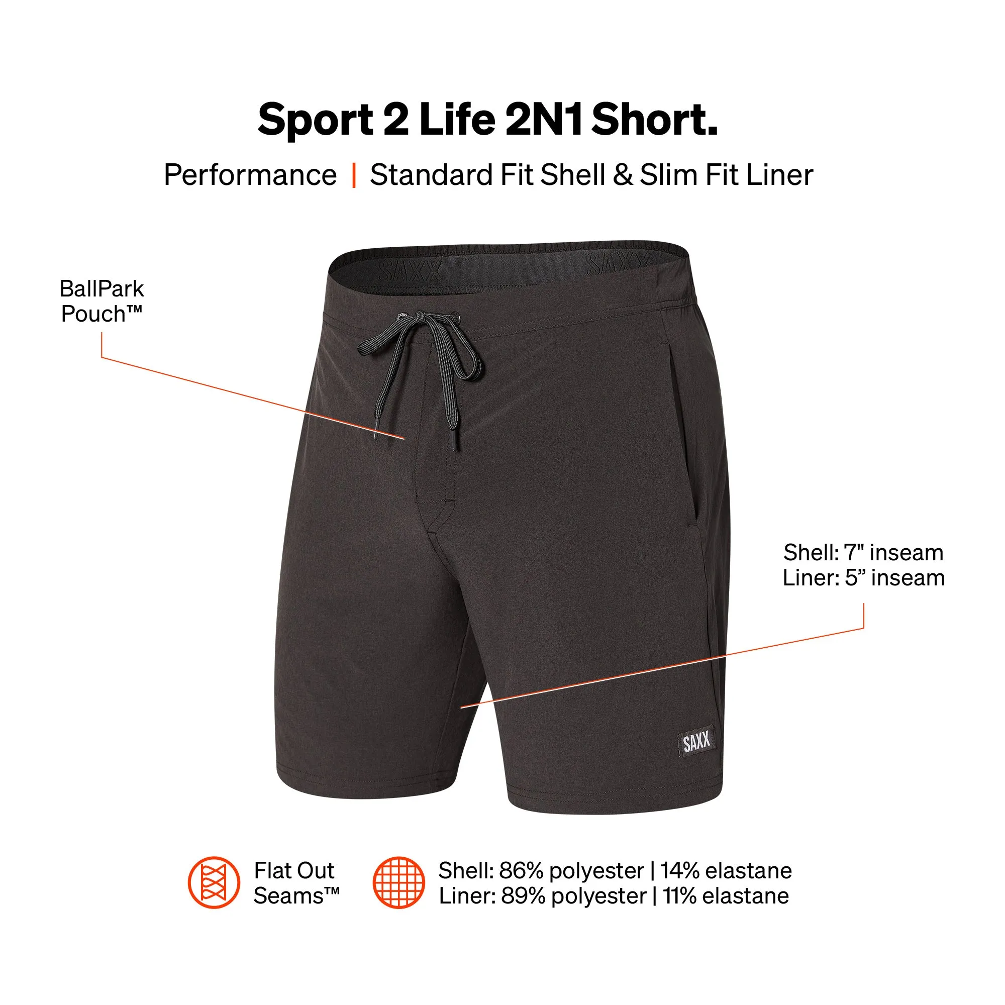 Men's SAXX Sport 2 Life 2N1 Shorts (SAXX-SP04L)