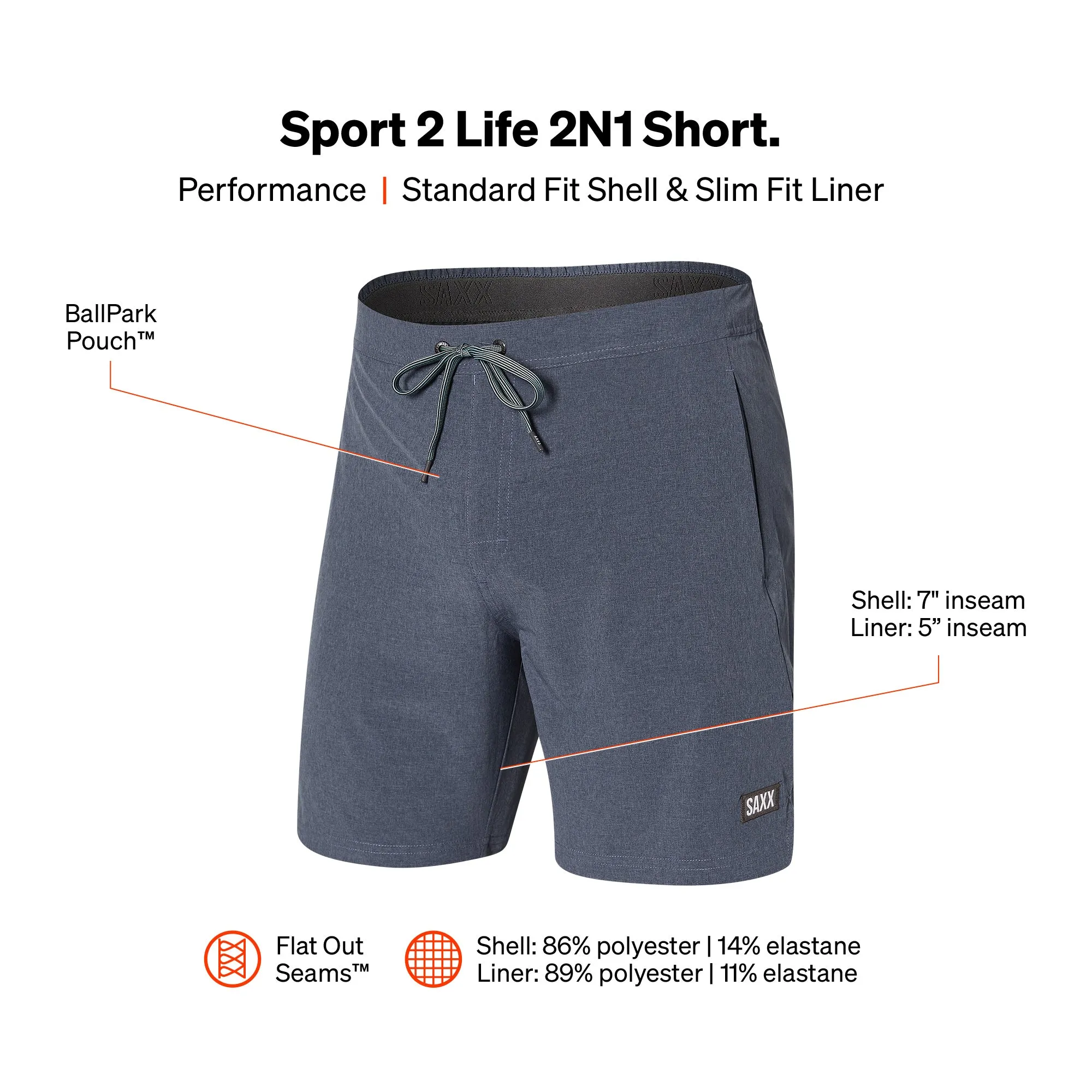 Men's SAXX Sport 2 Life 2N1 Shorts (SAXX-SP04L)