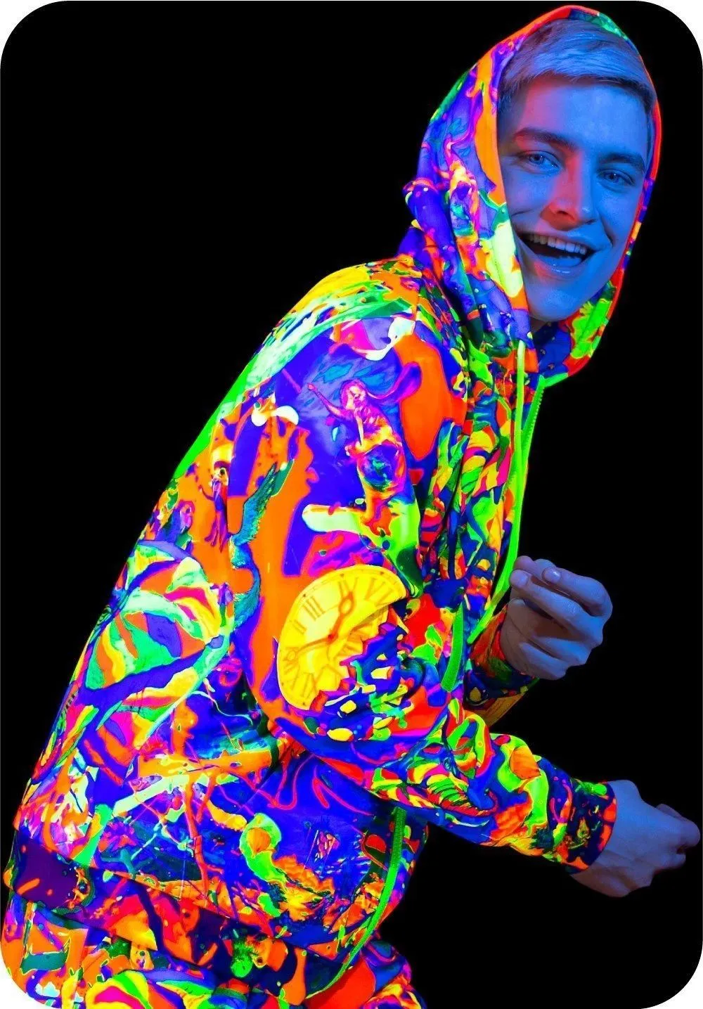 Neon Hoody Elegant Elephant Zip-up UV Fluorescent Blacklight