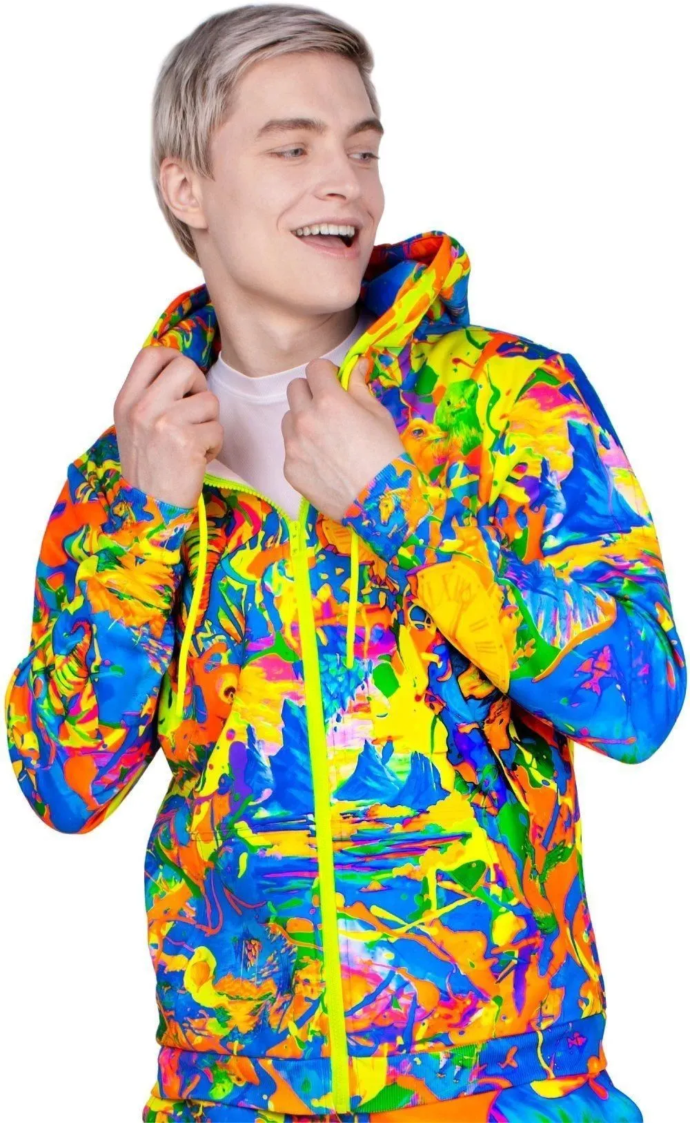 Neon Hoody Elegant Elephant Zip-up UV Fluorescent Blacklight