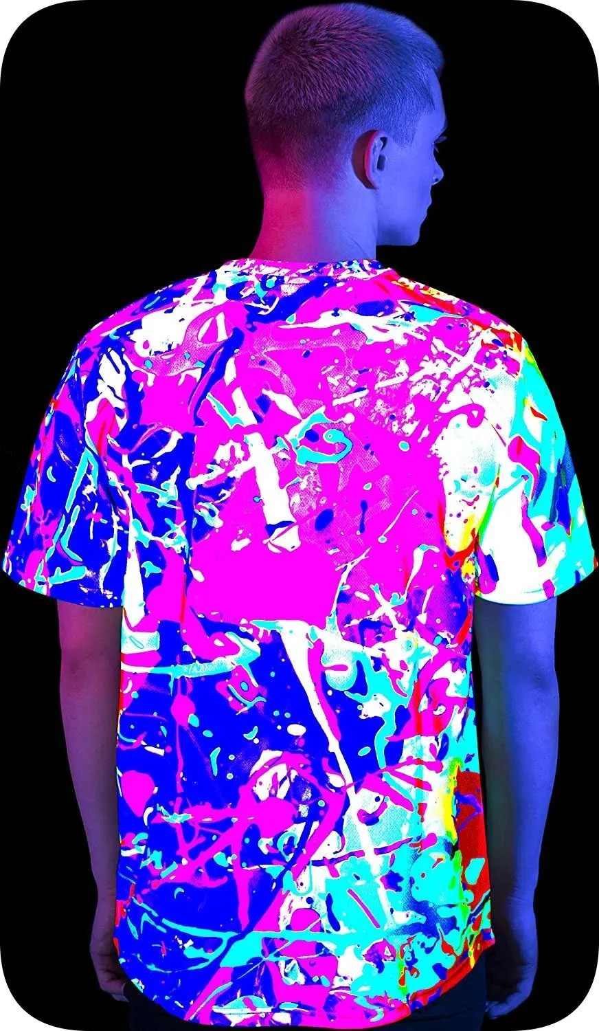 Neon Printed T-Shirt Glow in UV Fluorescent Your Rainbow