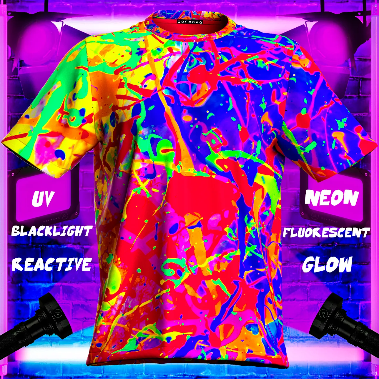 Neon Printed T-Shirt Glow in UV Fluorescent Your Rainbow