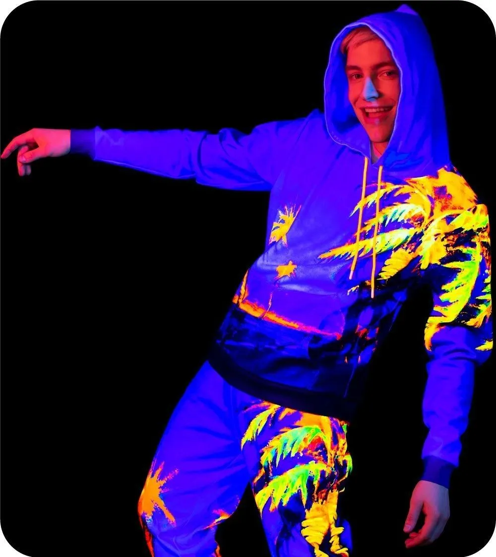 Neon Sweatshirt Glow in The Blacklight Hawaii Palms