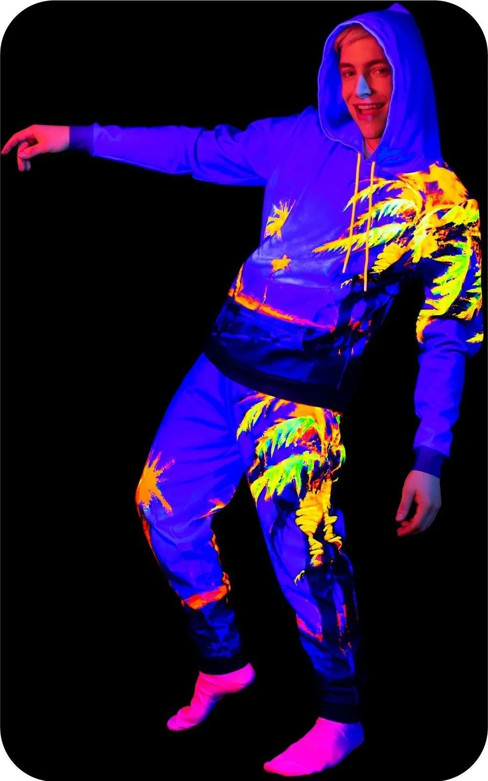 Neon Sweatshirt Glow in The Blacklight Hawaii Palms