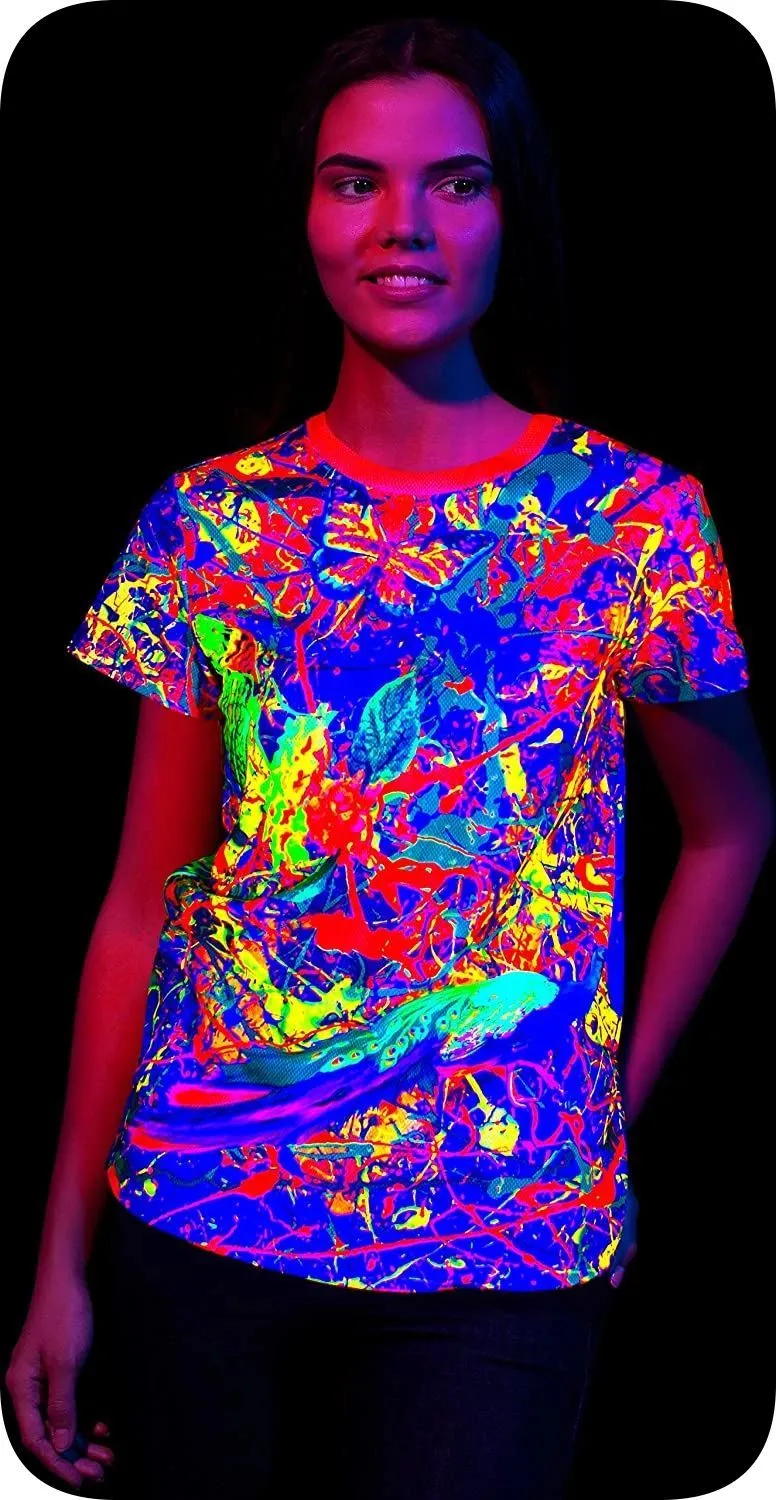 Neon Women Tshirt in UV Fluorescent Splash Flamingo