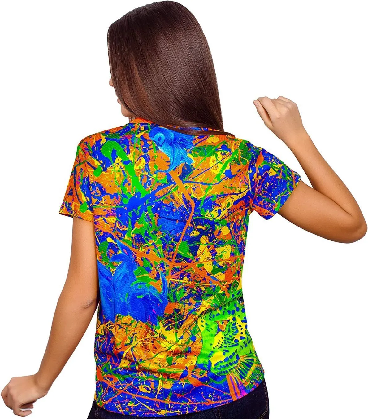 Neon Women Tshirt in UV Fluorescent Splash Flamingo