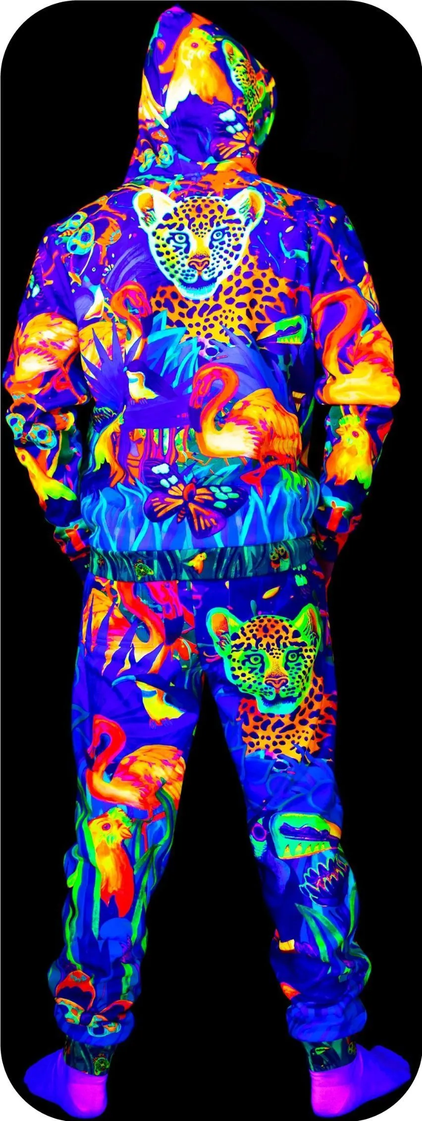 Neon Zip Hoodie Glow in The Blacklight Lion Jungle