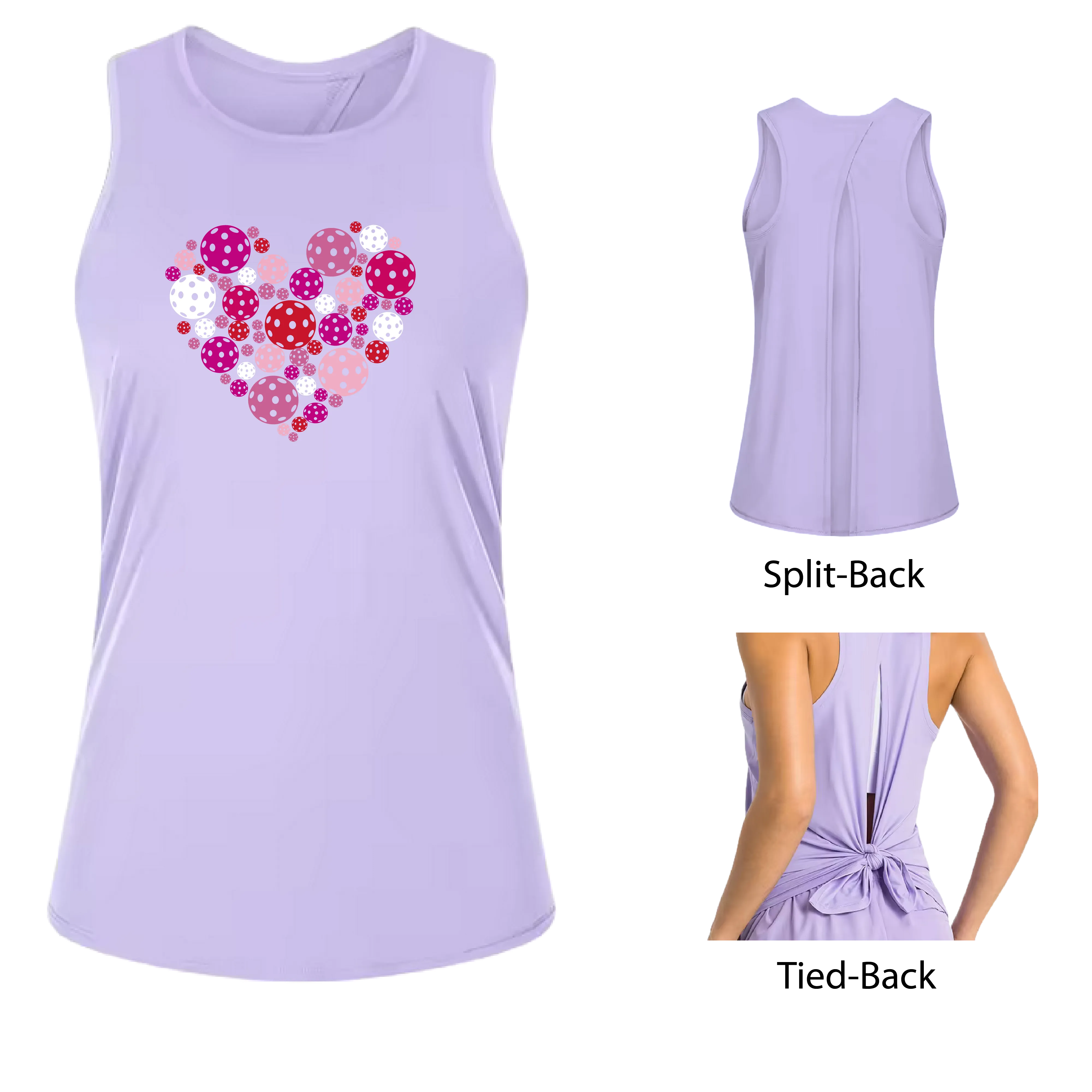 Pickleball Heart | Women's Split Back or Tied Back Pickleball Tank | 80/20 Nylon Spandex Mix