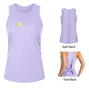 Pickleball Heartbeat EKG | Women's Split Back or Tied Back Pickleball Tank | 80/20 Nylon Spandex Mix